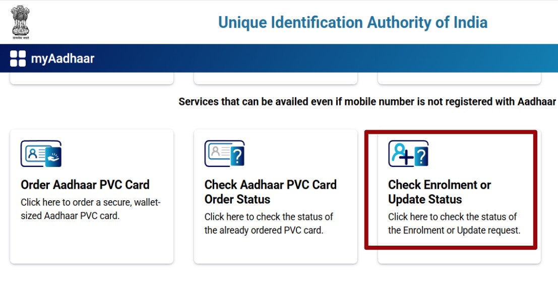 Aadhaar card status online check