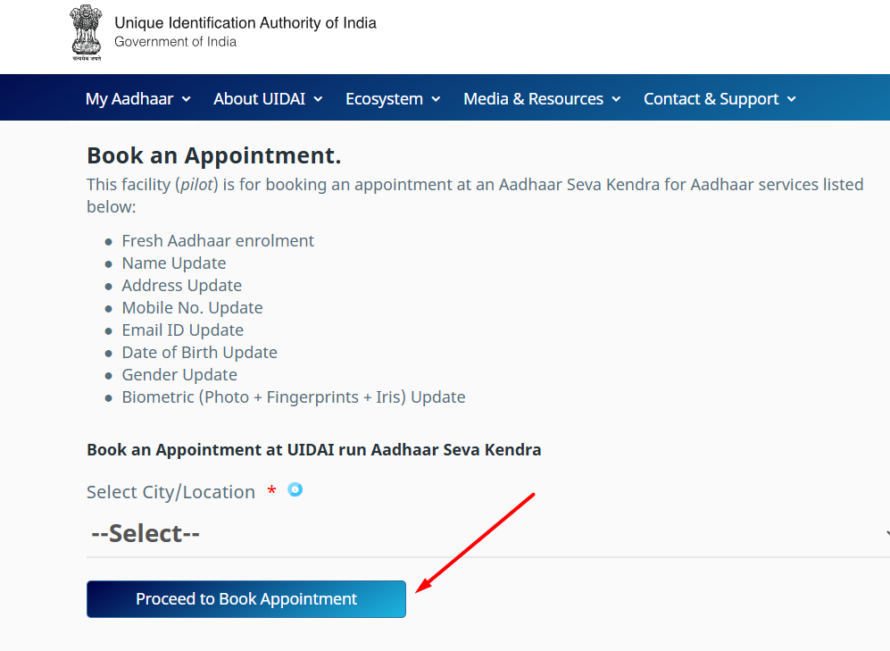 बुबुक एंड अपॉइंटमेंट विकल्प चुनें
