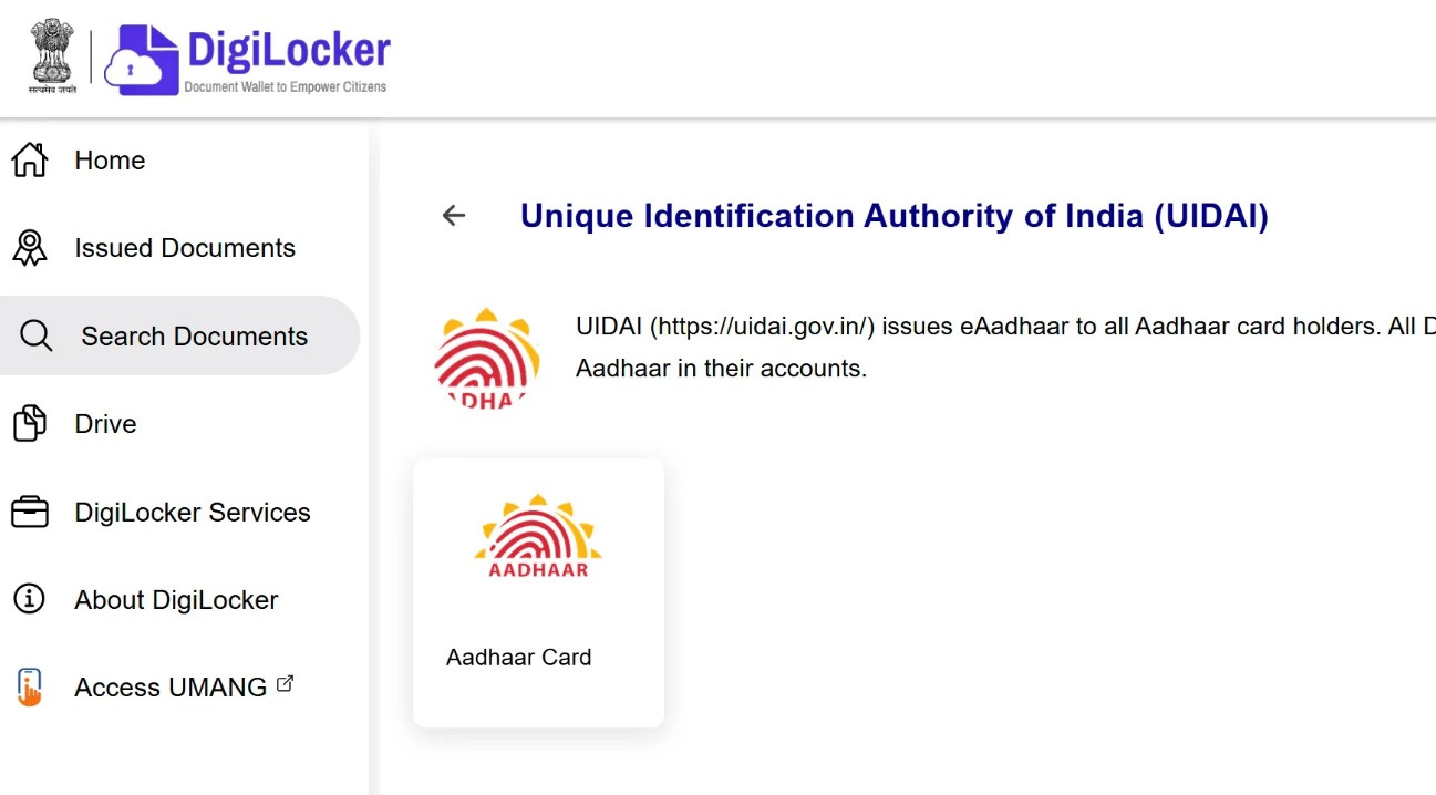 Download aadhaar with Digilocker